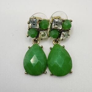 Emerald Green Faux Diamond Teardrop Classic Style Dangle Drop Earrings